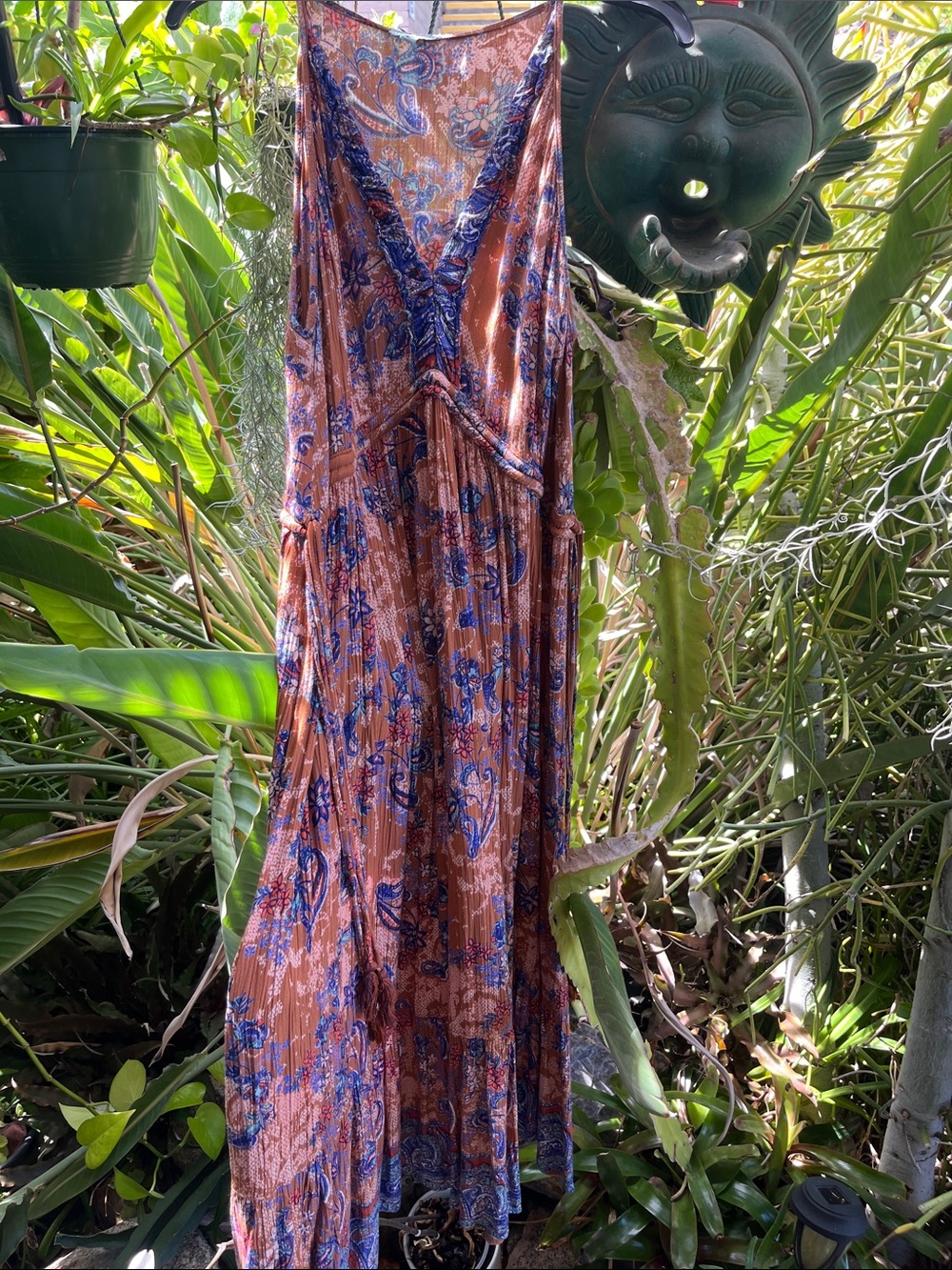 Bohemian Floral Maxi Dress in Rust and Blue